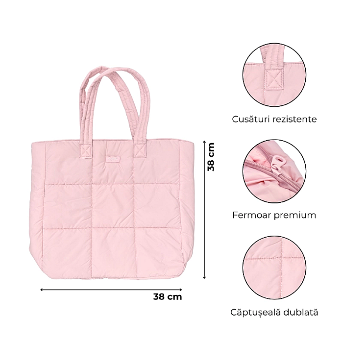 Geanta pink puffer tote bag 