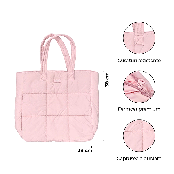 Geanta pink puffer tote bag 