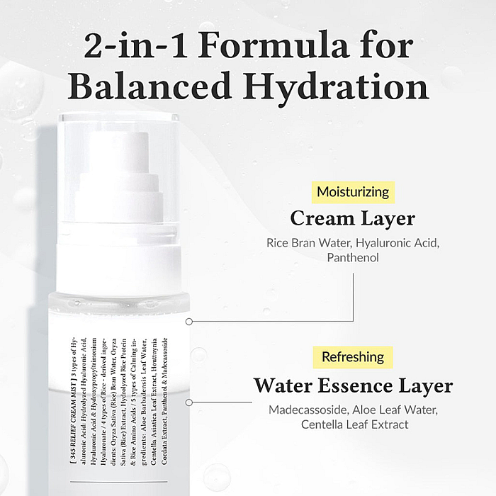 Spray de fata hidratant cu pantenol si acid hialuronic 345 Relief Cream Mist