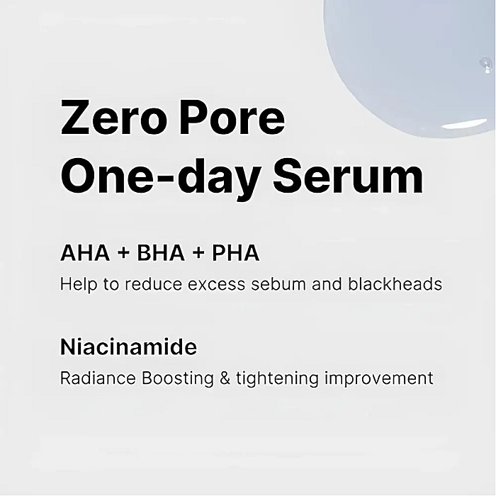 Ser de fata pentru minimizarea porilor cu AHA 1% si niacinamide 2% Zero Pore One Day