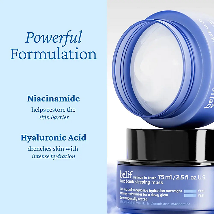Masca de fata hidratanta cu acid hialuronic si niacinamide Aqua Bomb Sleeping Mask