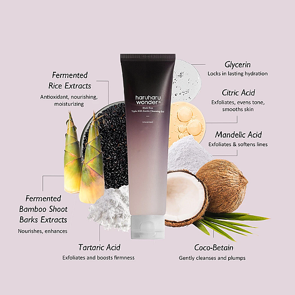 Gel de curatare cu 3 acizi AHA Black Rice Triple AHA Gentle Cleansing Gel